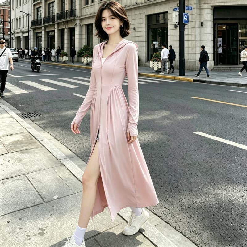 Roupas de proteção solar femininas longas de verão com capuz destacável proteção solar saia longa proteção ultravioleta
