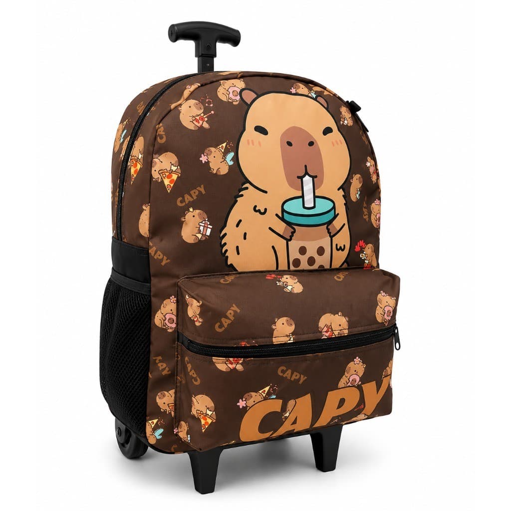 Mochila escolar infantil Com Rodinhas Capivara