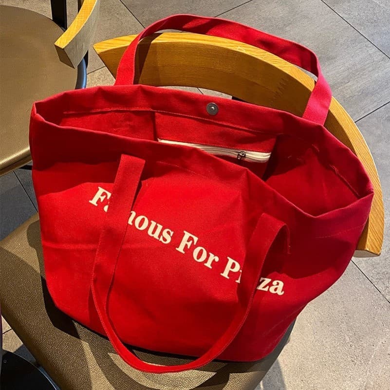 Bolsa vermelha estilo coreano ins estilo preguiçoso carta lona feminina de grande capacidade diário Commuter sacola de u