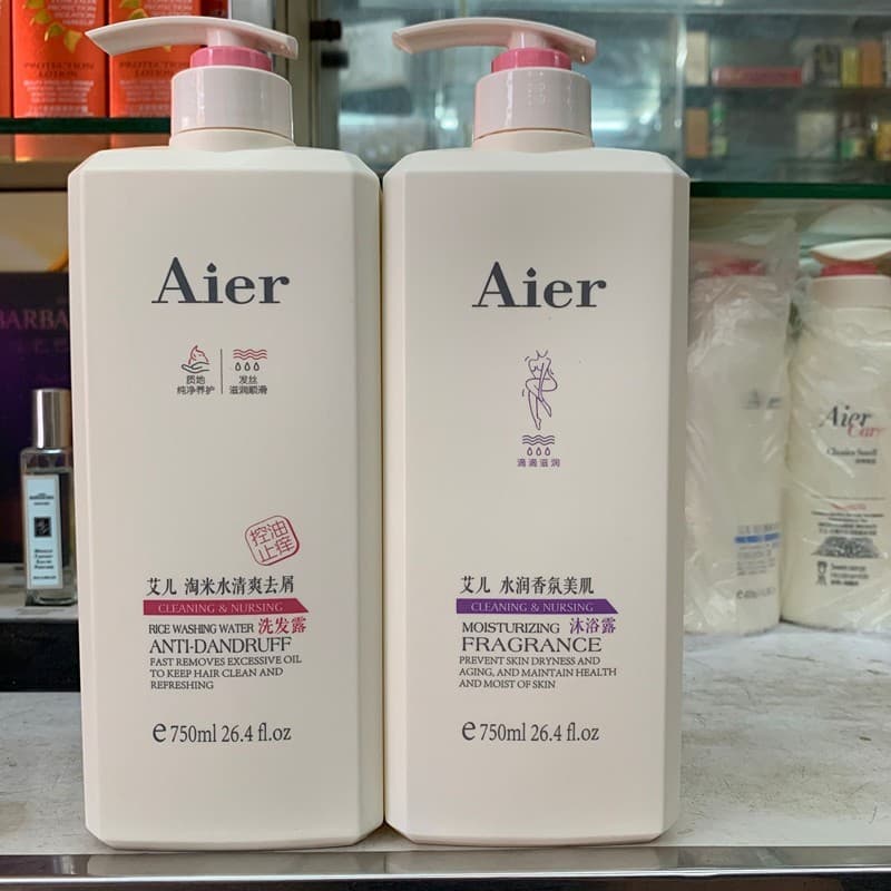 Aier Shampoo Conjunto de Lavagem Corporal Lavagem de Arroz Refrescante Anticaspa Sedoso Suave Fragrância Hidratante Lava