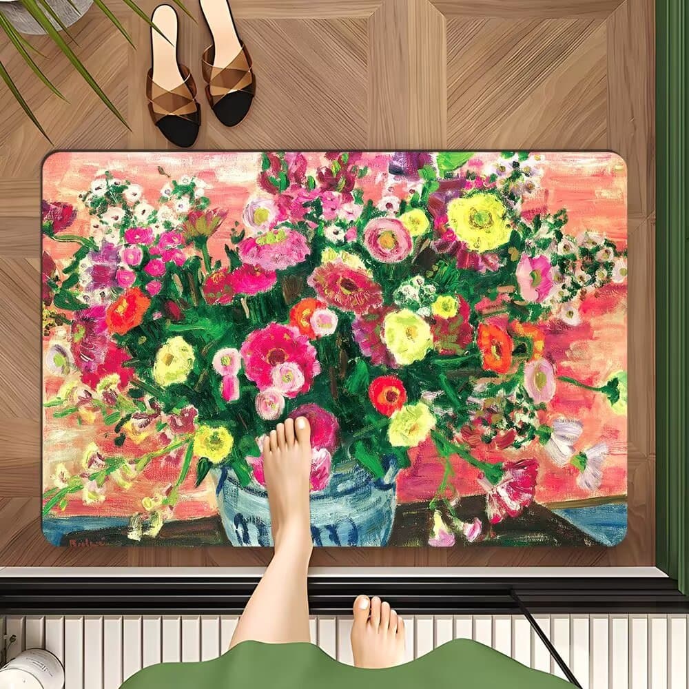 Casa simples pintura a óleo jardim paisagem diatomáceas lama toalete pé tapete porta do banheiro absorvente Anti-desliza
