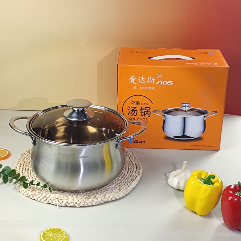 Aidas maçã panela de sopa de aço inoxidável cozinha panela transparente tampa Visual pote 26cm sopa Congee pote