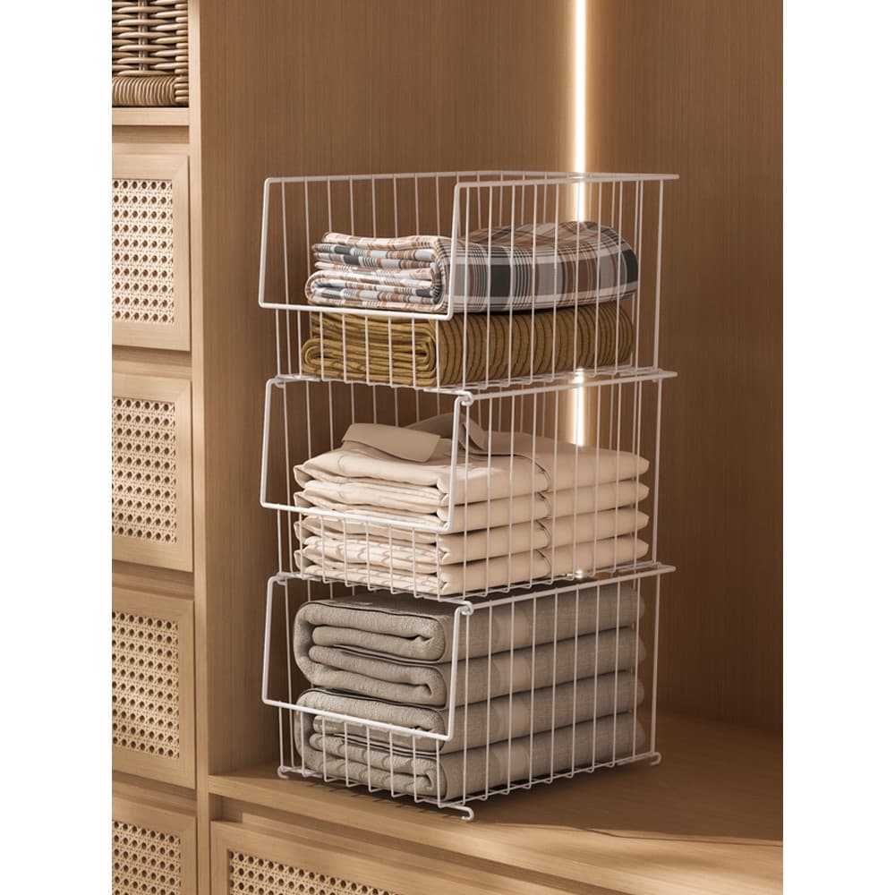 Cesta de armazenamento de ferro forjado guarda-roupa prateleira multicamadas cesta de rede de roupas grande cesta de rou