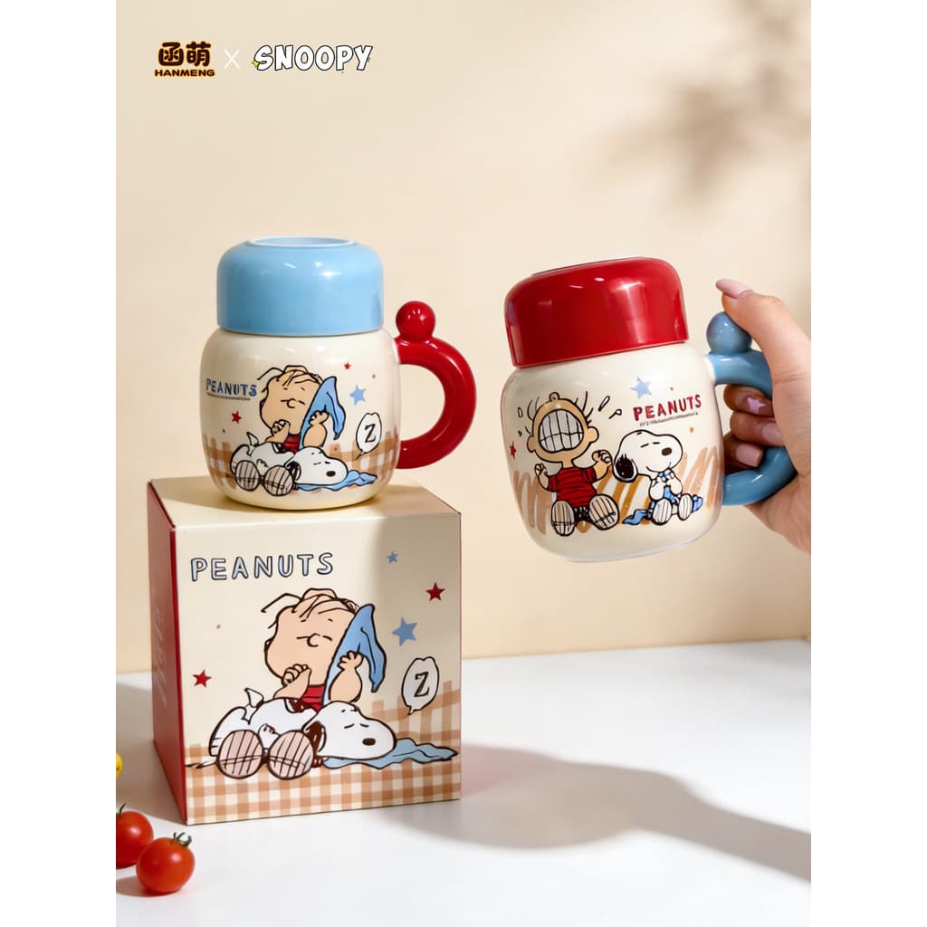 [Frete grátis] Copo de água Caneca Xícara de café Bonito desenho animado Snoopy Copo de água com tampa Copo de contas re