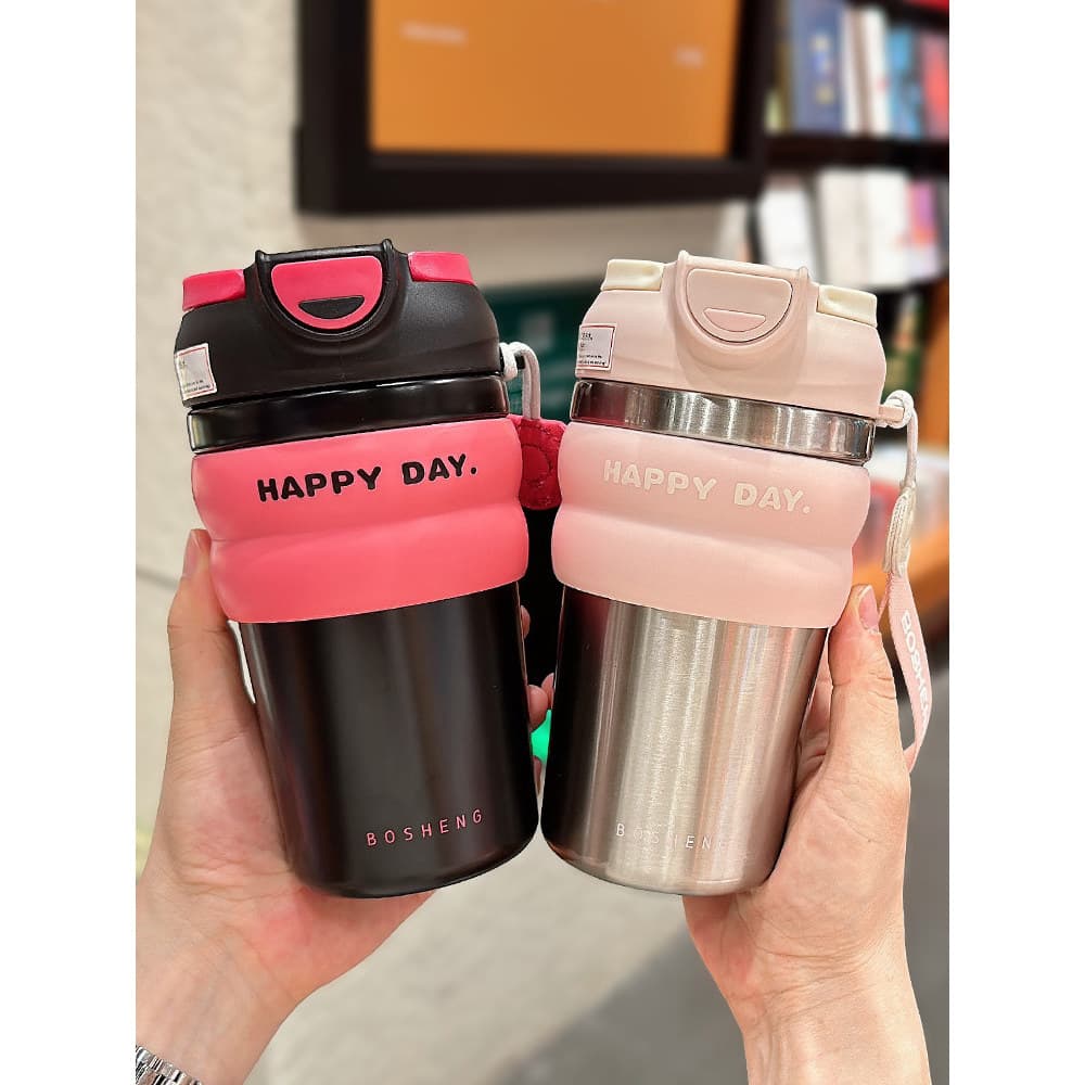 Copo de água de palha simples meninas portátil escritório xícara de café 2024 novo estilo duplo beber copo térmico estud