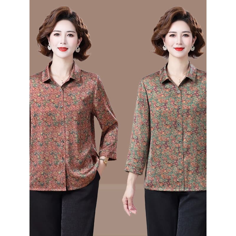 Camisa Floral de manga três quartos de algodão puro para mulheres idosas de meia-idade mãe verão camisa fina solta jaque