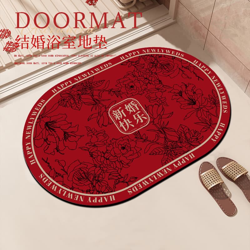 Tapete festivo vermelho para banheiro, Layout de sala de casamento, banheiro, lama de diatomáceas, absorção de água, sec