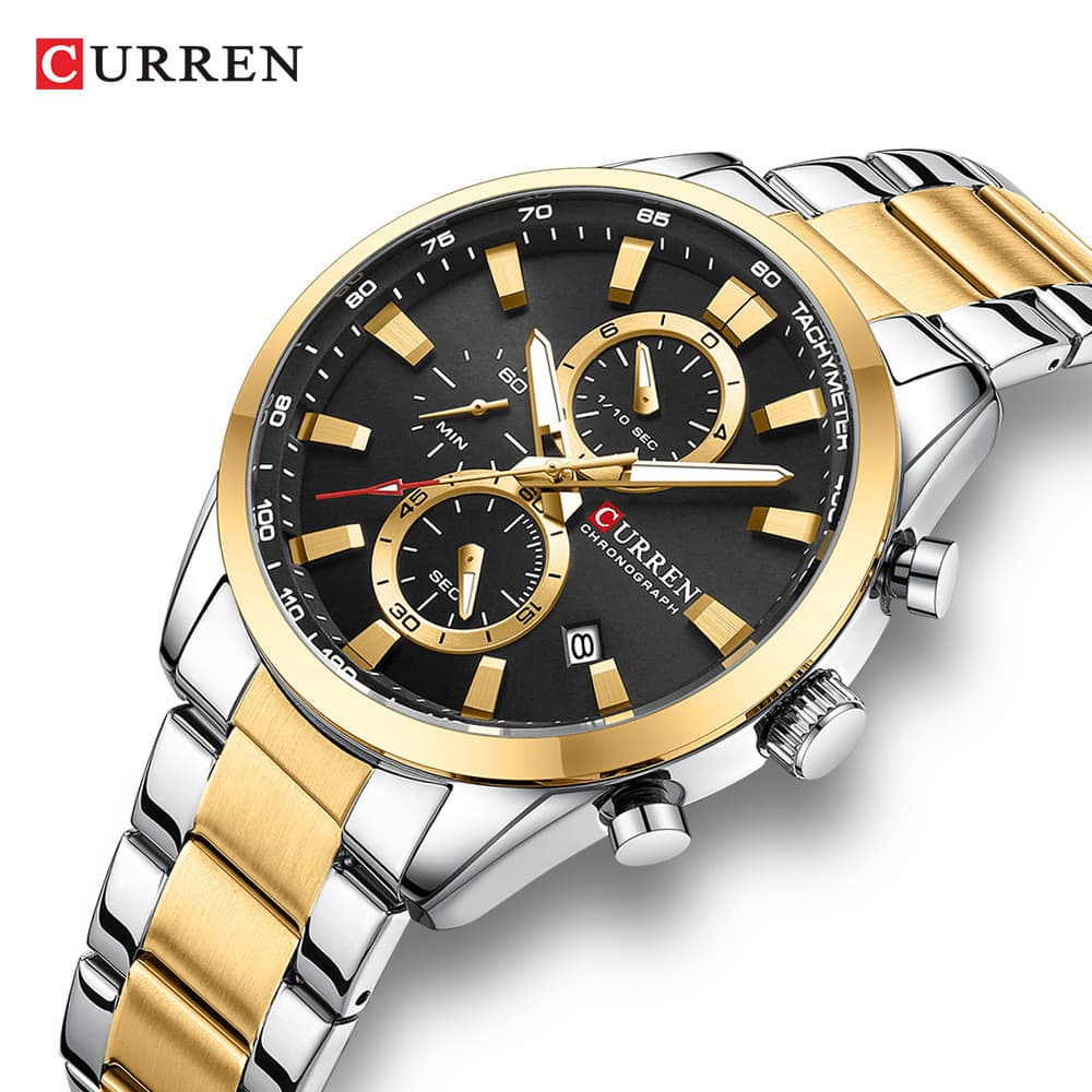 Curren/Curren 8445 Shi Relógio Calendário Relógio de Quartzo Relógio com Pulseira de Aço de Seis Mãos Relógio Empresaria