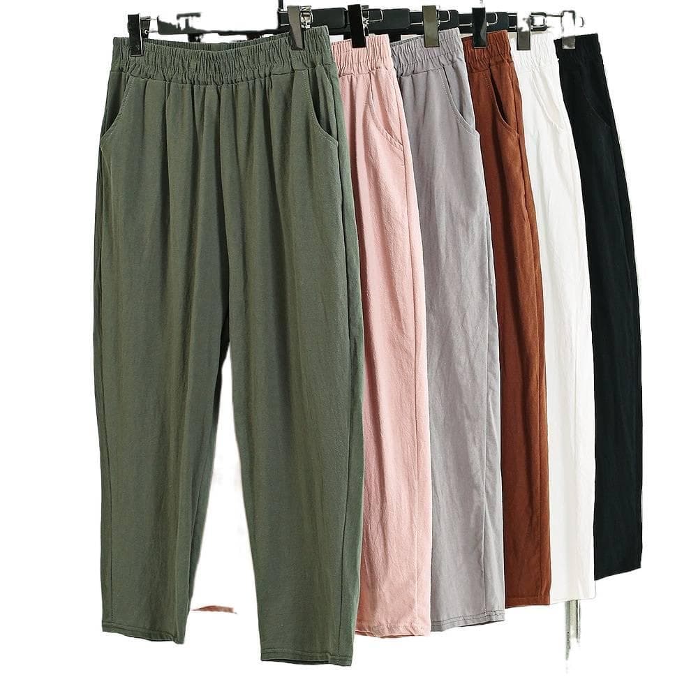 Calças Femininas de Algodão Puro, Corte Solto, Cintura Alta, Estilo Casual, Modelagem Slim LookXJN