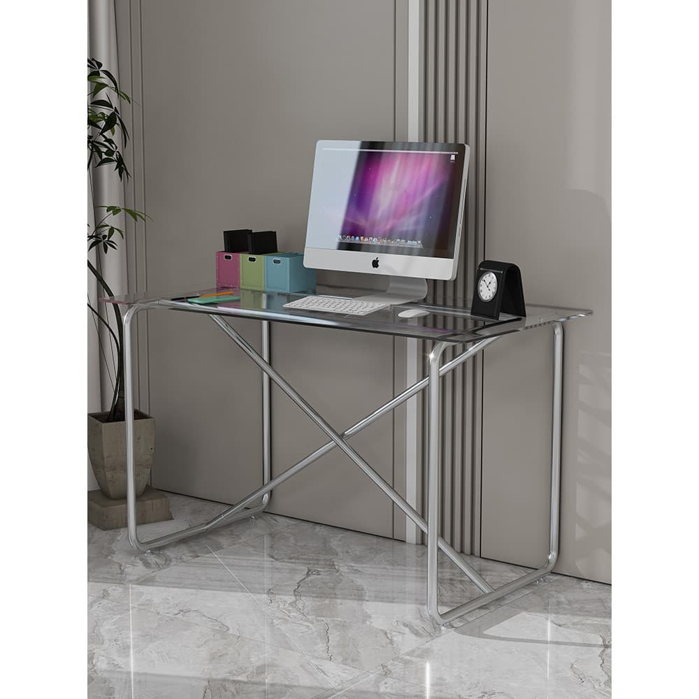 Mesa Medieval de tubo de aço inoxidável, mesa para sala de estar, penteadeira, estudo, vidro, escrita, computador