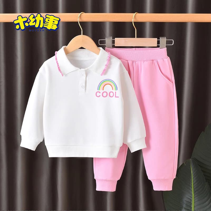 Meninas moletom terno primavera outono novo estilo esportes infantis terno de duas peças rosa roupas infantis bebê roupa