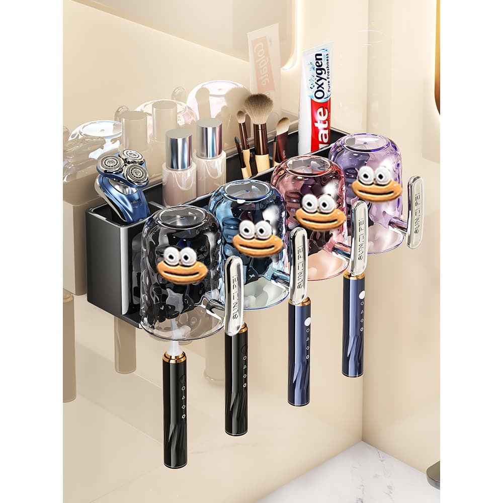 Suporte de escova de dentes de copo duplo montado na parede 2 copos conjunto de copo de dente rack de suporte de escova