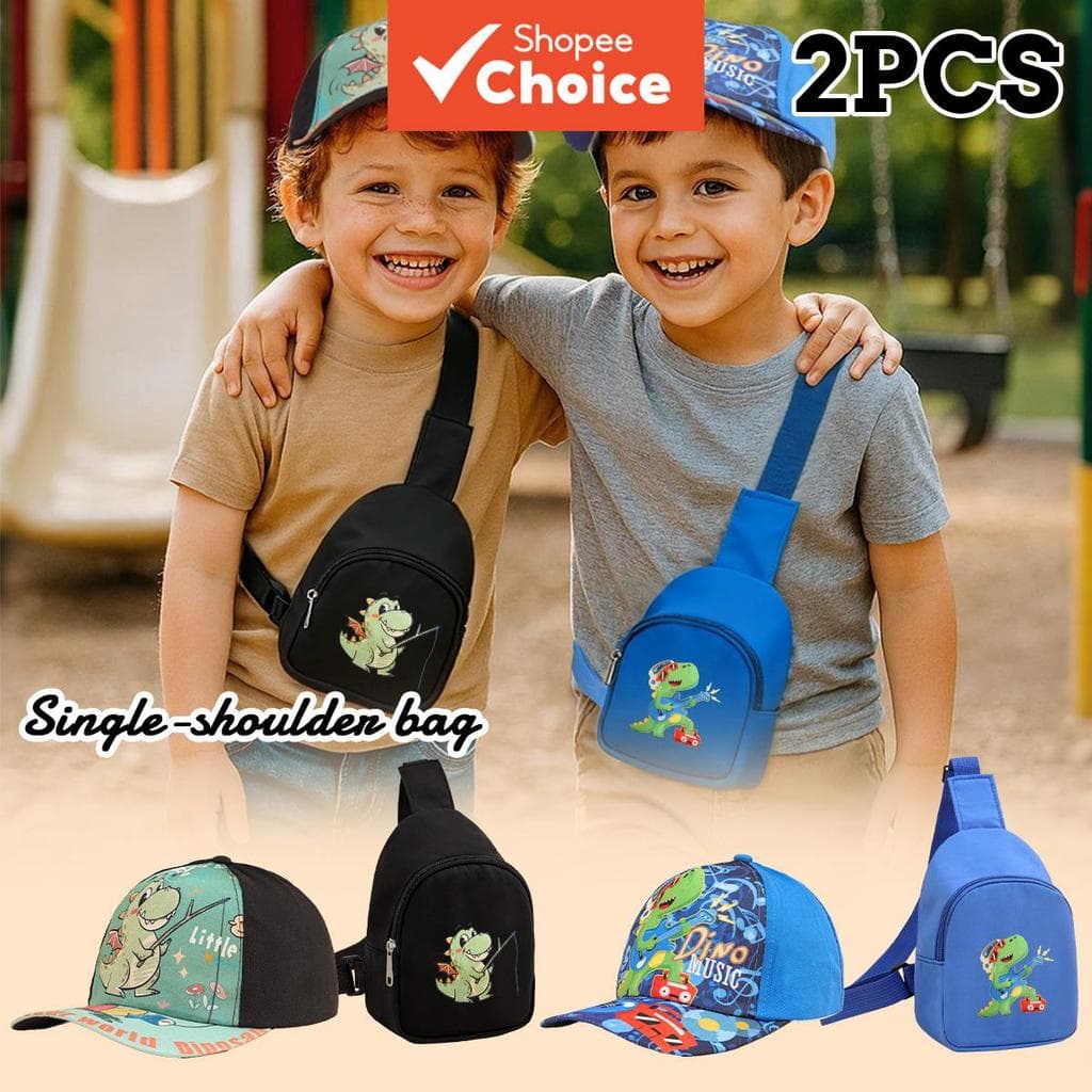 Boné De Beisebol De Dinossauro Para Meninos , Chapéu De Sol , Conjunto De 2 Peças Com Bolsa Grande De 3 A 6 Anos