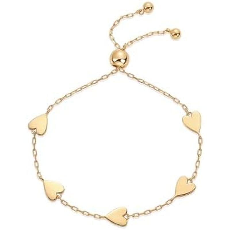 Conjunto De Pulseira Solitaire Com Pingente De Coração Banhado A Ouro 14K PAVOI Para Mulheres | Pacote Ajustável De Duas