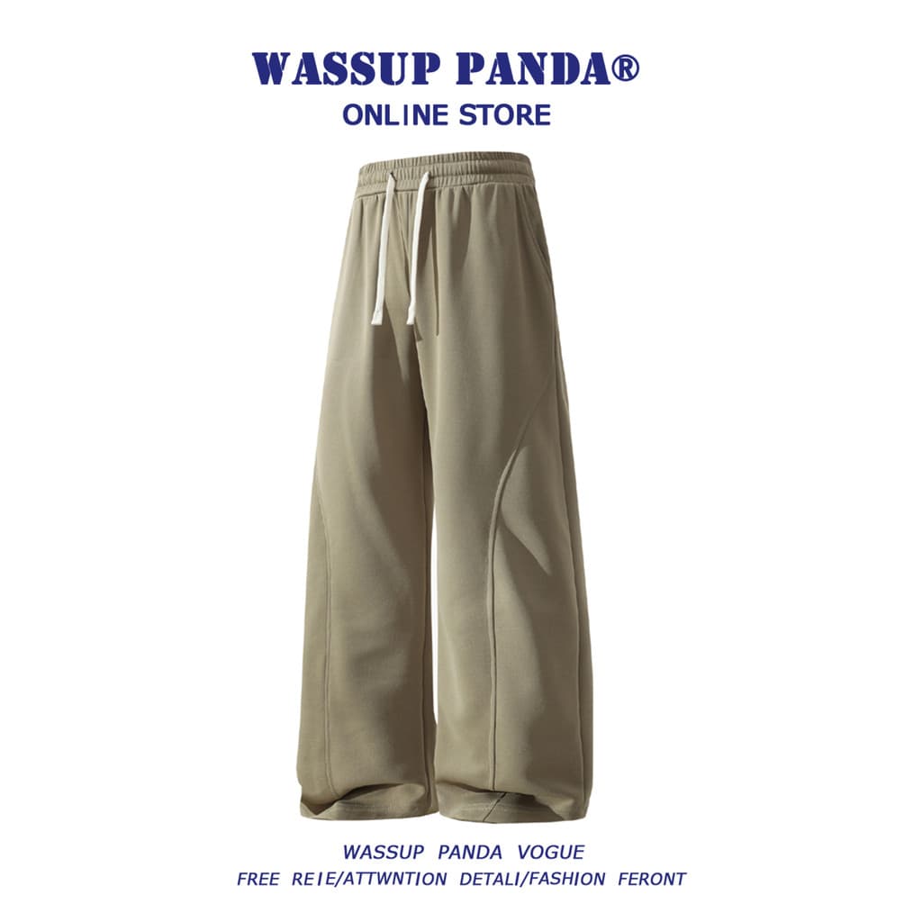 WASSUP PANDA American Drape Sports Sweatpants Homens Outono Pesado Calças de Perna Larga Soltas Calças Casuais Retas