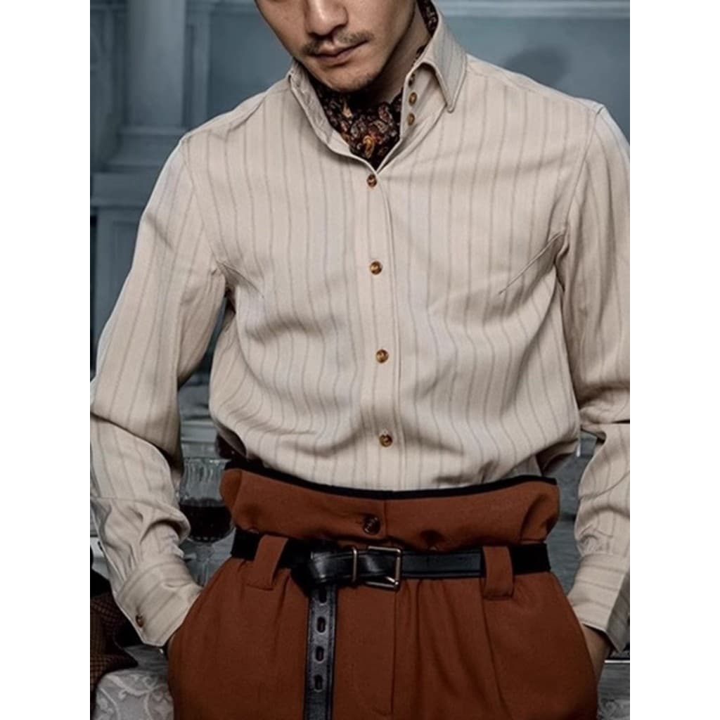 Primavera outono novo estilo estilo britânico High-End camisa de negócios francês masculino Retro Yuppie listrado camisa