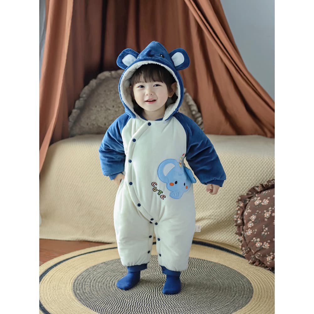 Macacão de bebê outono inverno roupas acolchoadas dos desenhos animados forro de lã quente engrossado mês inteiro mascul