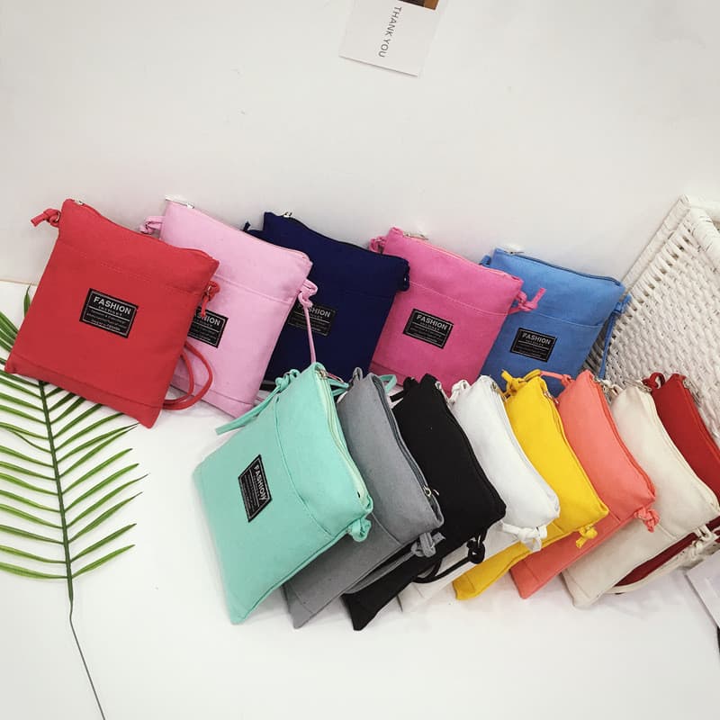 Nova bolsa de lona transversal feminina literária pequena bolsa quadrada bolsa para celular bolsa Diagonal bolsa de moed