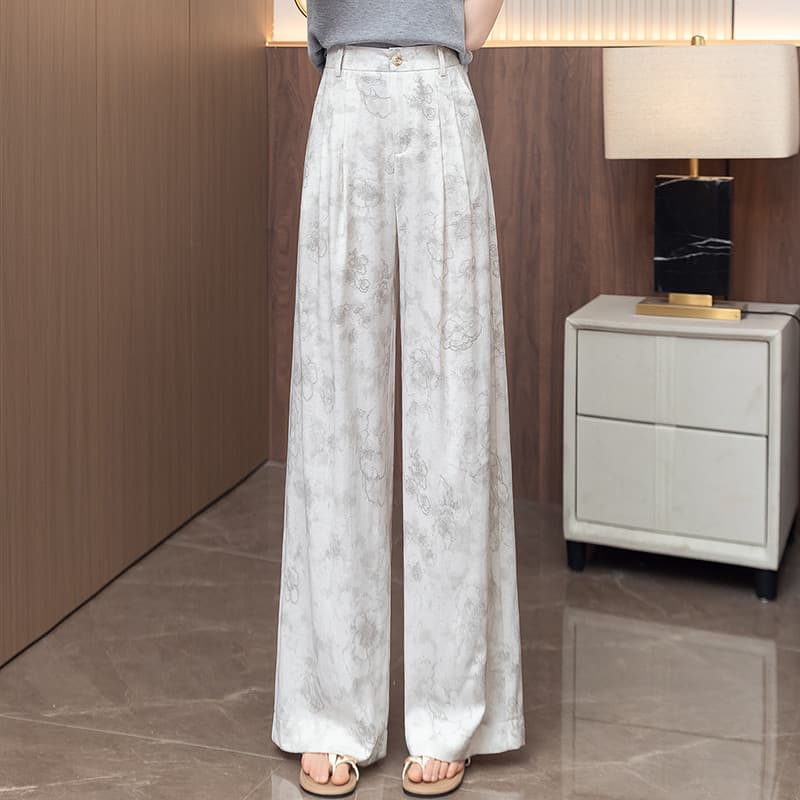 Pintura a tinta na moda calças de perna larga feminina verão 2026 novo estilo Retro cintura alta solta Drape estilo chin