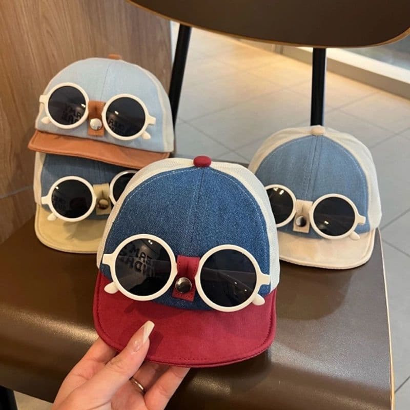 [Street Cool Boy] Boné de óculos para bebês, malha de verão, aba macia, protetor solar, meninos, meninas, formato côncav