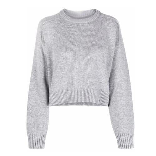 Dalang fábrica com acabamento canelado suéter curto Design de malha com acabamento canelado manga comprida gola redonda