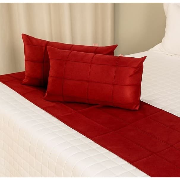 Kit Peseira 3 Peças Drapeada Luxo Cama Casal Padrão + 2 Capas Almofada Baguete Decorativa