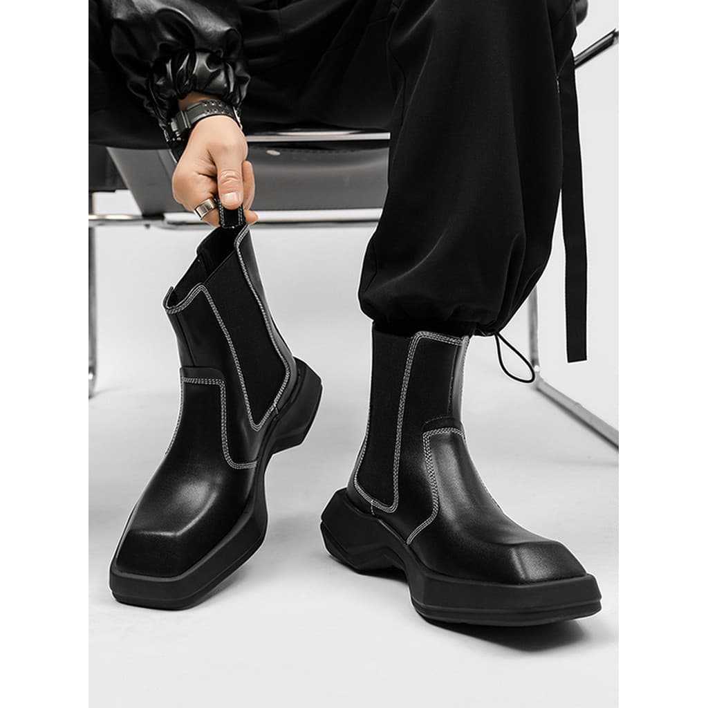 Botas Martin masculinas nicho High-End couro genuíno botas curtas preto moda passarela dedo do pé quadrado branco bonito