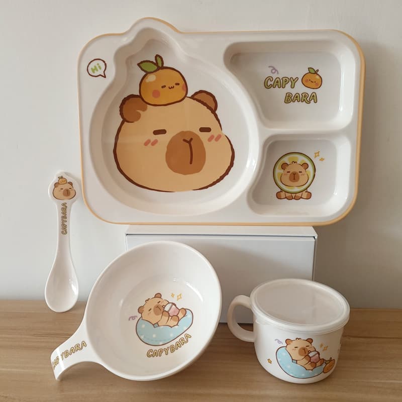 Vicoco Coco Kapibara prato de jantar infantil compartimentado prato de comida complementar tigela de bebê copo colher co