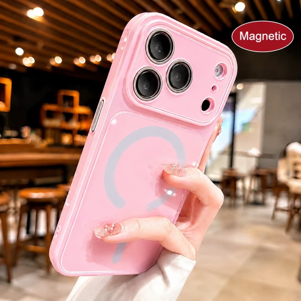 Capa Magnética para iPhone 13 14 15 16 17 Pro Max, Case Macaron com Traseira de Vidro, Anti Digital, Proteção de Câmera
