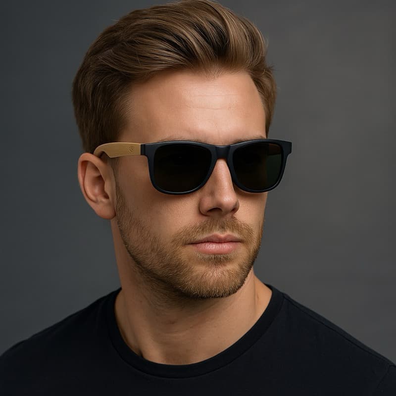 Oculos de Sol Polarizado Quadrado de Madeira Ecológica Masculino