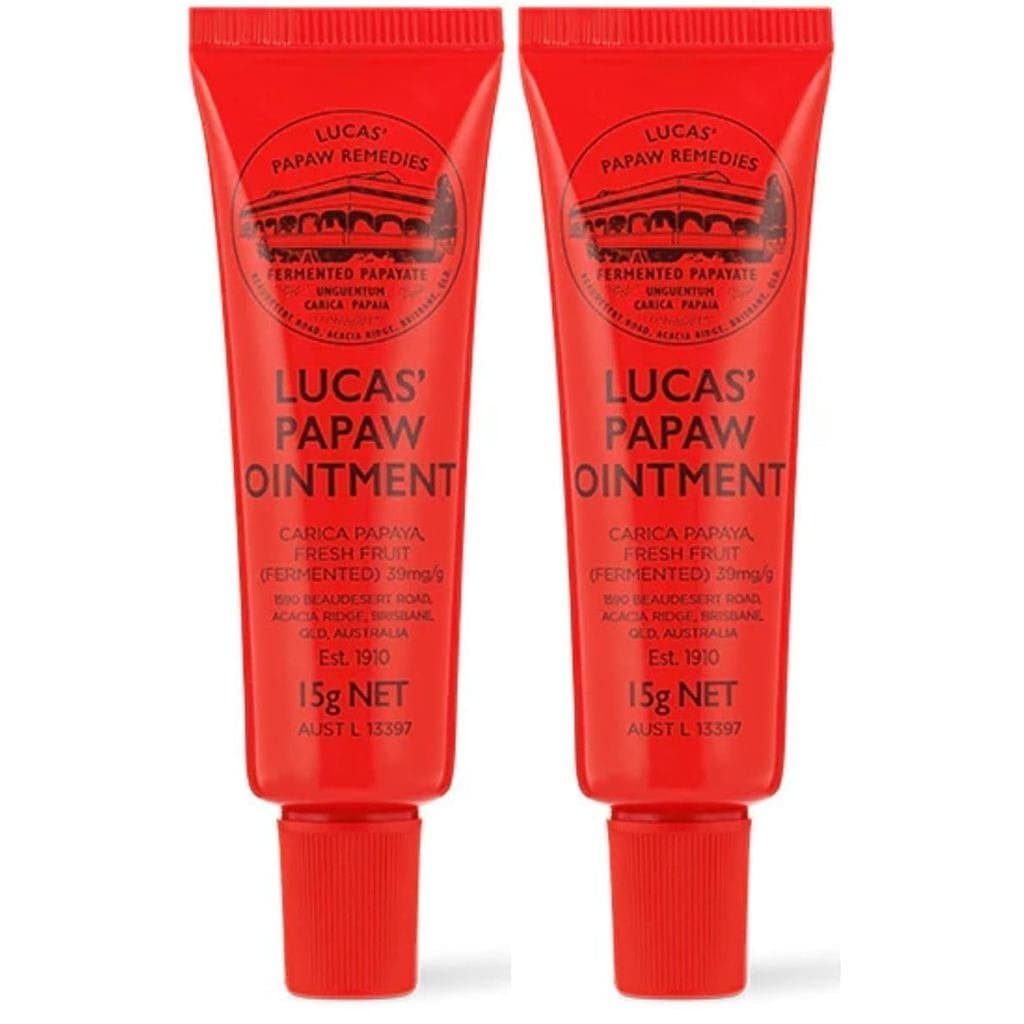 Pomada Lucas Papaw 15g em Tubos com Aplicador Labial — Pacote com 2 — Bálsamo Labial de Papaia Fermentada para Lábios Se