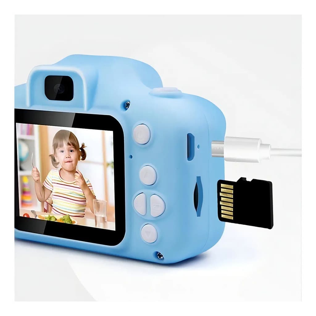 Câmera Infantil Mini Efeitos Fotográficos Voz Recarregável Cor Azul