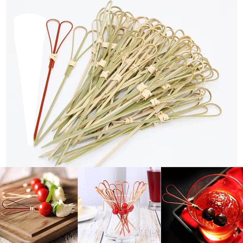 20 tesouras descartáveis de bambu em formato de coração, usadas para decorar alimentos, sobremesas, coquetéis, bifes e f