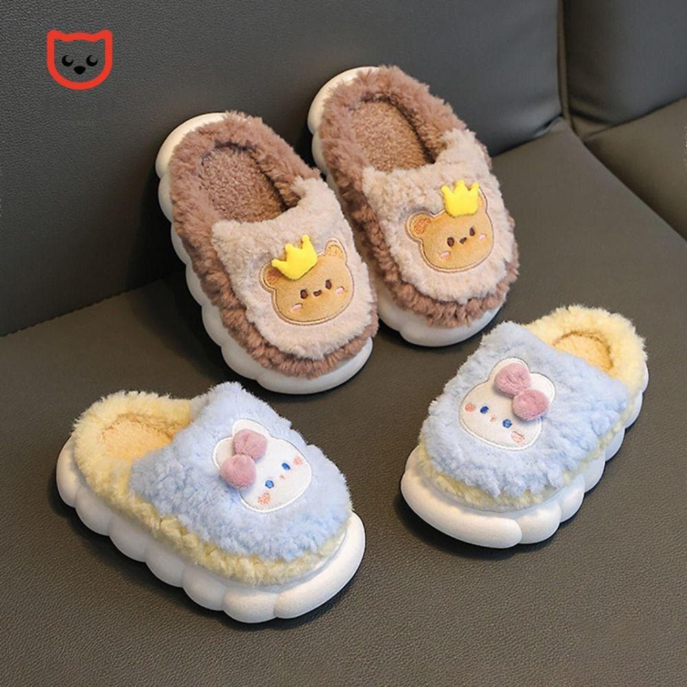 LILACUVOE Chinelos Infantis De Algodão , Peludos De Pelúcia Para Meninos E Meninas De Inverno De Desenho Animado