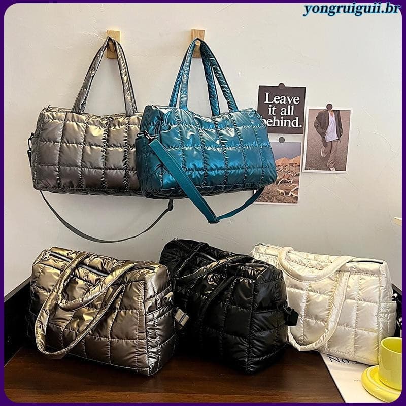 HUISHU Down Bags , Saco De Ombro Acolchoado Fofo Grande Capacidade De Cor Sólida Tote Bag Winter
