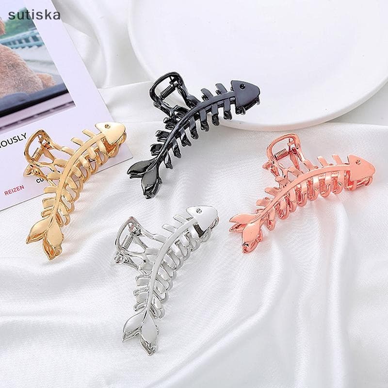 Sustiska Presilha de Cabelo Grande de Metal, Estilo Punk Irregular em Forma de Espinha de Peixe, Presilha de Cabelo Prat