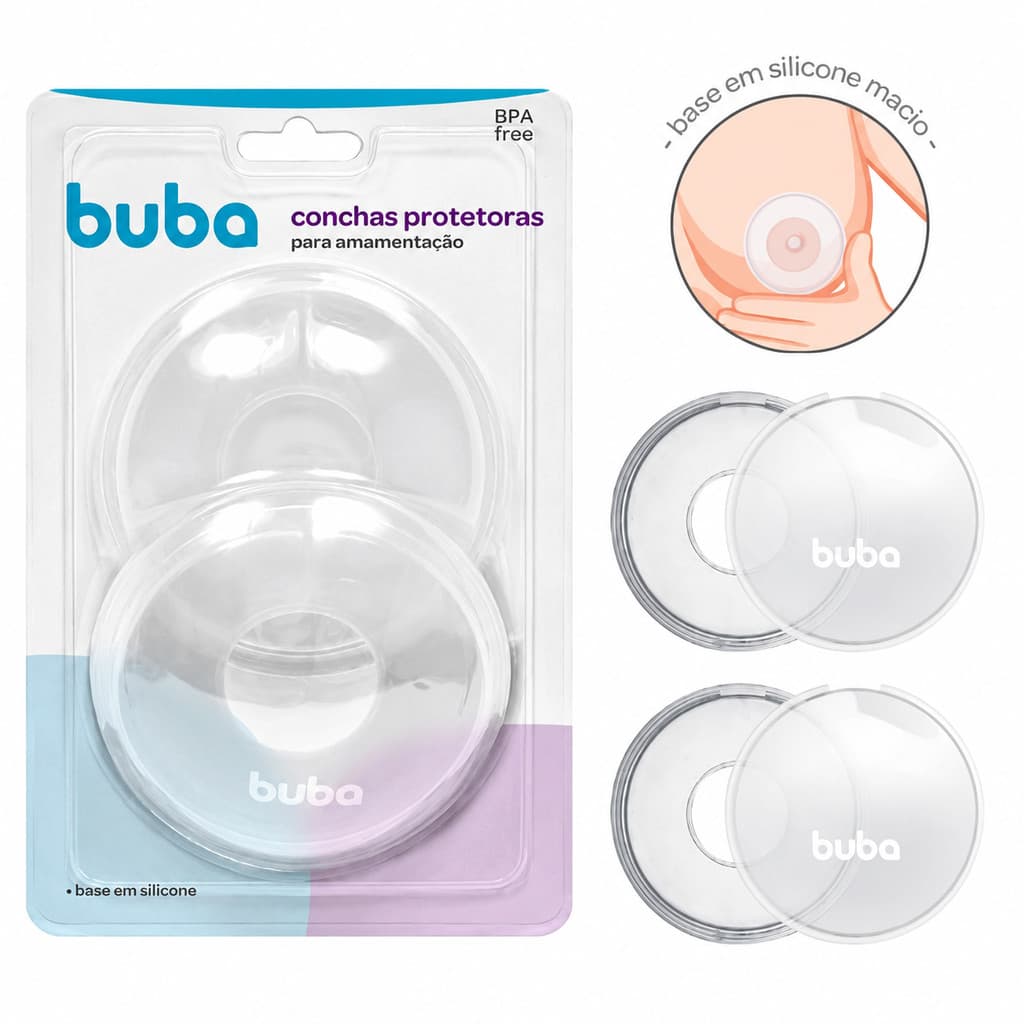 Kit Concha Protetora Para Amamentação Buba Silicone Protege o Mamilo Seios Maternidade Pós Parto