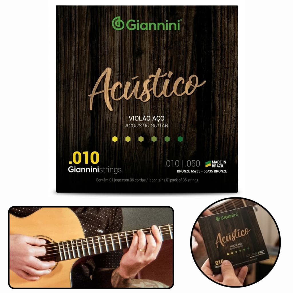 Cordas para Violao Encordoamento Giannini Aço Bronze 0.10