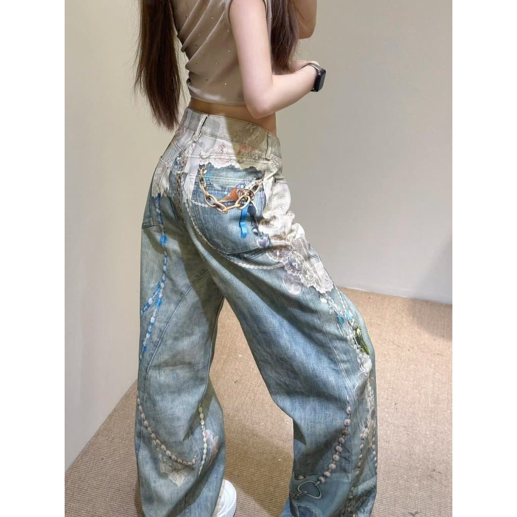 Estilo Hong Kong na moda masculina verão novo estilo 2025 carta única Jeans Hip Hop ins na moda High Street na moda rufi