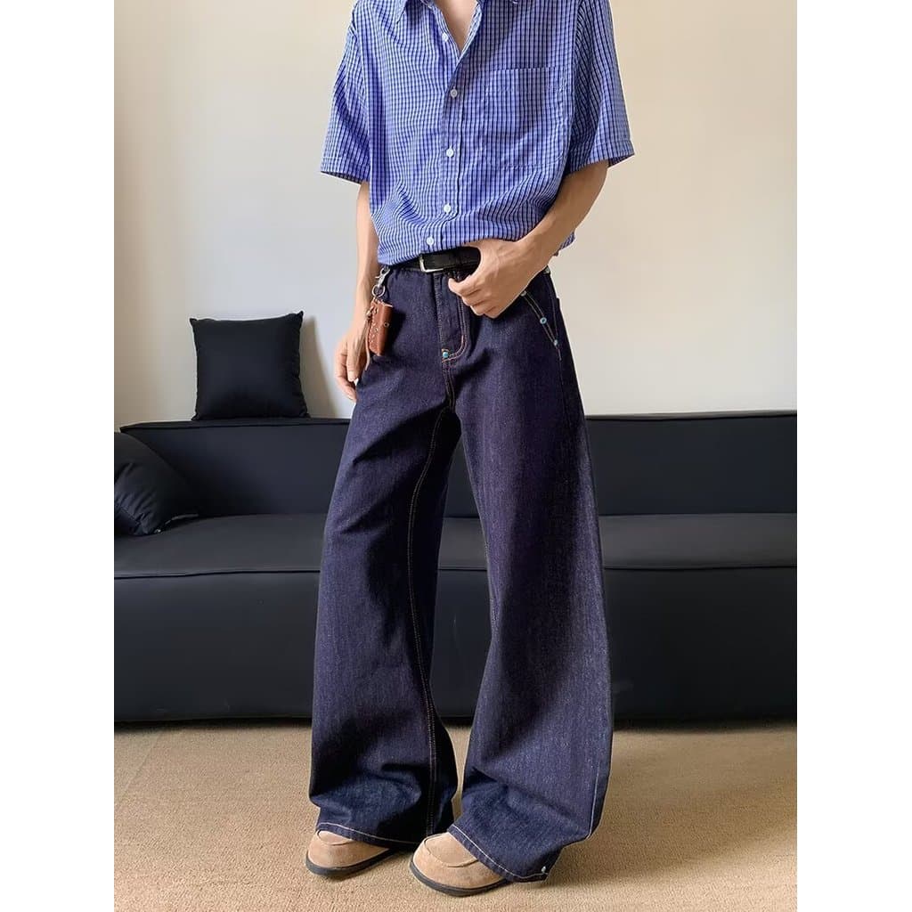 Estilo Hong Kong na moda masculina verão novo estilo 2025 carta única Jeans Hip Hop ins na moda High Street na moda rufi