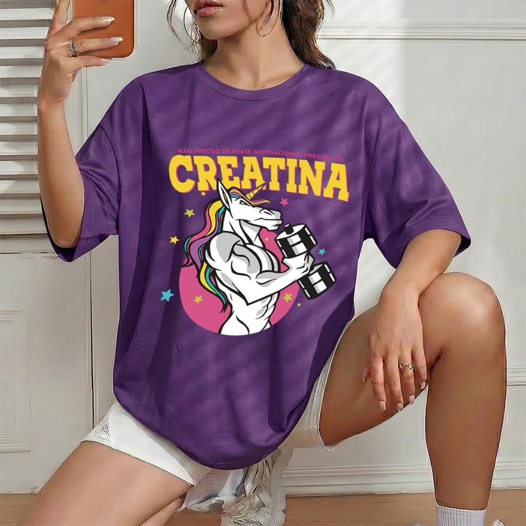 Camiseta Feminina Creatina Unicórnio Maromba T-shirt Academia Fitness Dia a Dia Envio Rápido!