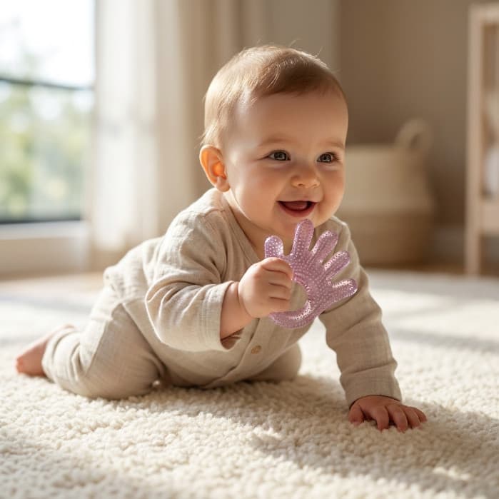 Mordedor de Bebê Formato Mãozinha com Água Silicone Suave para Massagear Gengiva