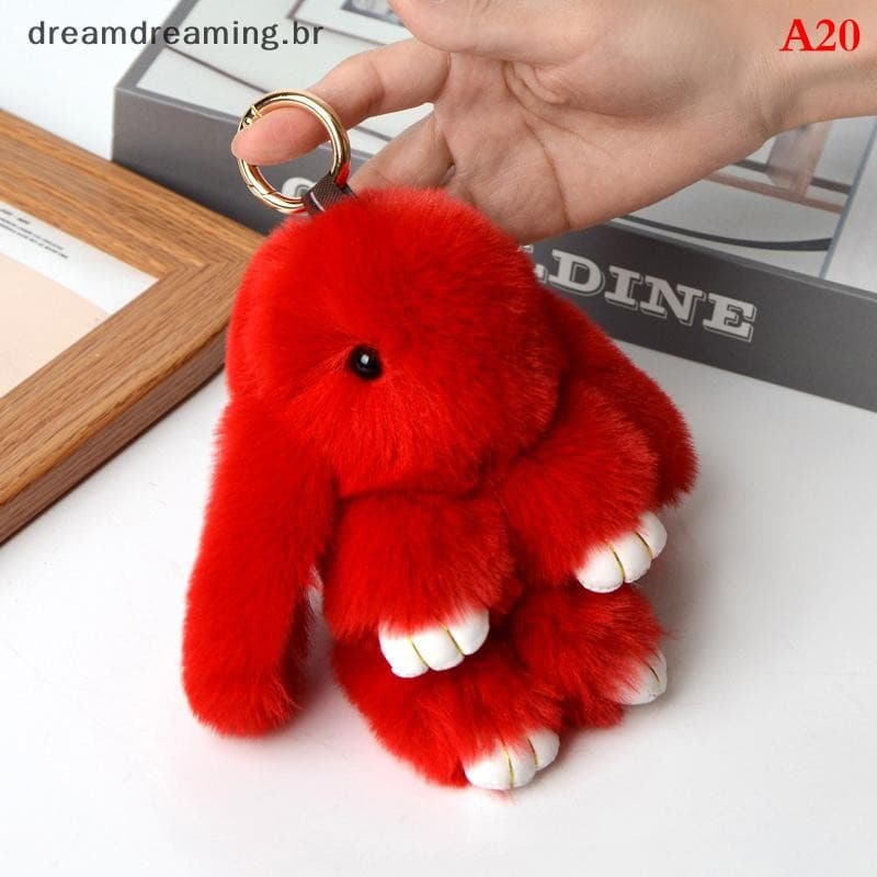 D-Toy Coelho Chaveiro Anel Fofo Pele Real Pompom Trinket Charme Bonito Na Bolsa Chave Do Carro Pingente .