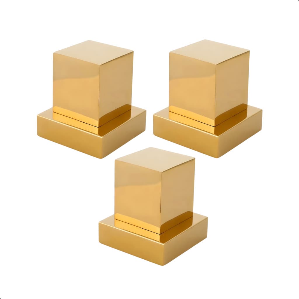 Kit de 3 Acabamentos para Registro Quadrado 1/2 3/4 em Metal Dourado