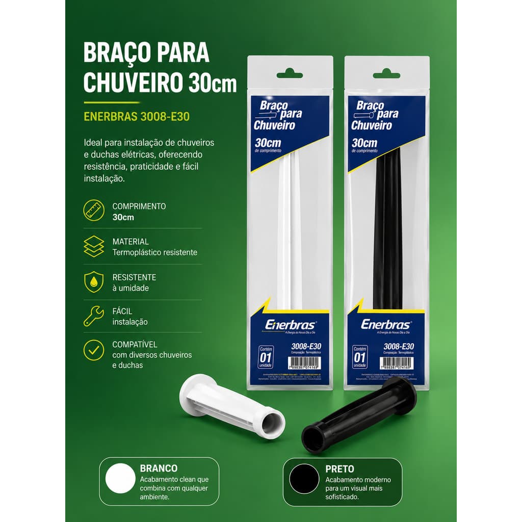 Cano Braço Para Chuveiro Ducha 30cm Acabamento Polido Enerbras