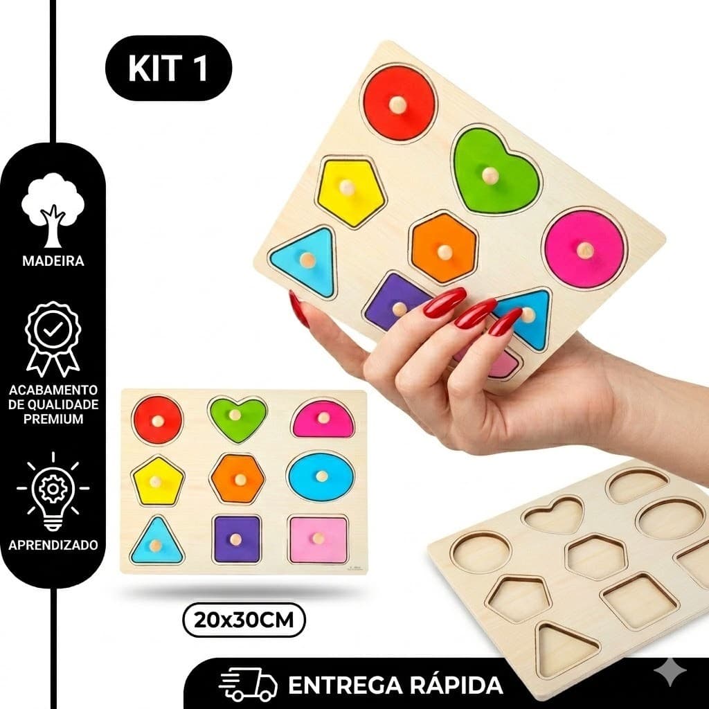 Brinquedo Educativo Tabuleiro de Mdf Encaixe Formas Variadas Figuras Pedagogico