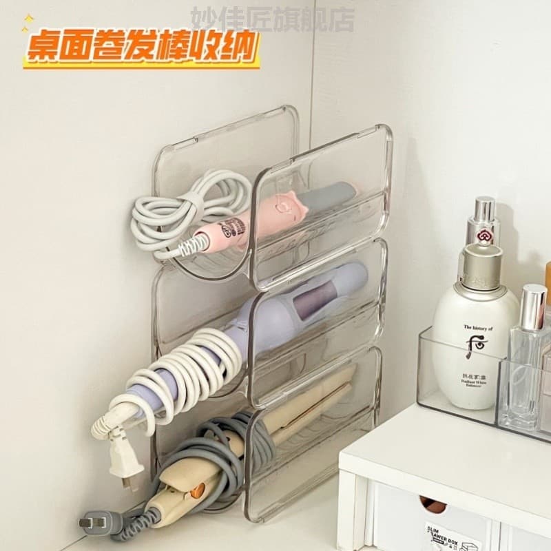 Rack em camadas de mesa, ferro de ondulação, dormitório, cômoda, armazenamento de mesa, ferramenta útil, secador de cabe