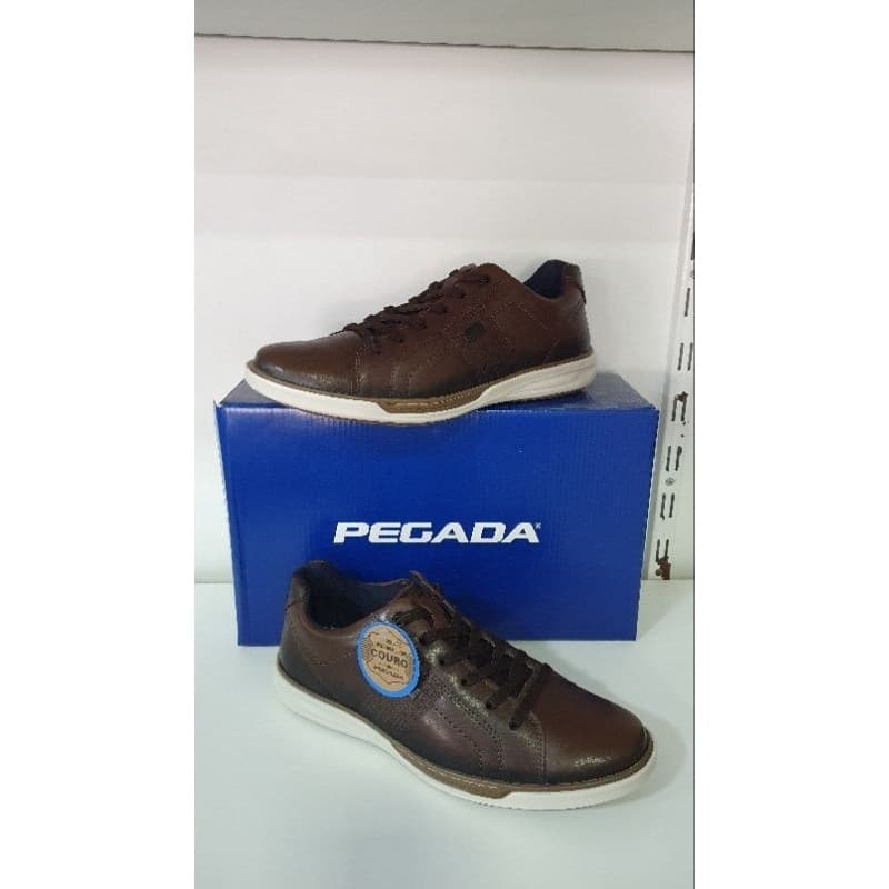 Sapatênis Pegada Masculino Couro Legítimo 111104 Cadarço Elástico Fast Pin Amortech Casual Confortável Sem Amarrar