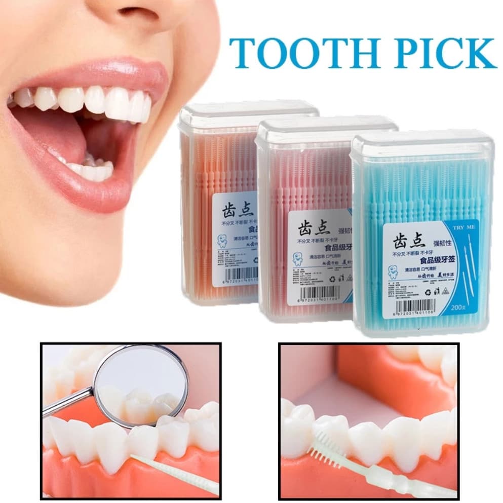 Palito De Dente 200 Peças Plástico Descartável - Fio Dental