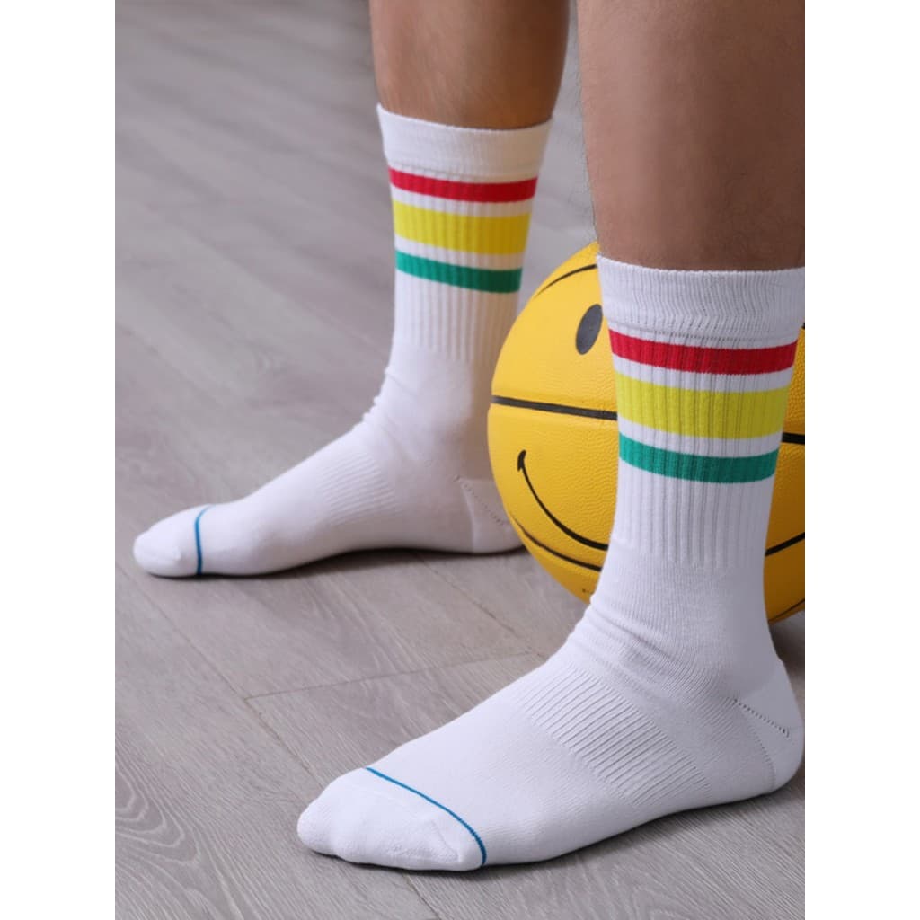 Tuoxiu Meias Tubo Médio Meias Esportivas Meias de Cano Alto Meias Masculinas Três Padrões de Bar Cor Quente Meias Femini